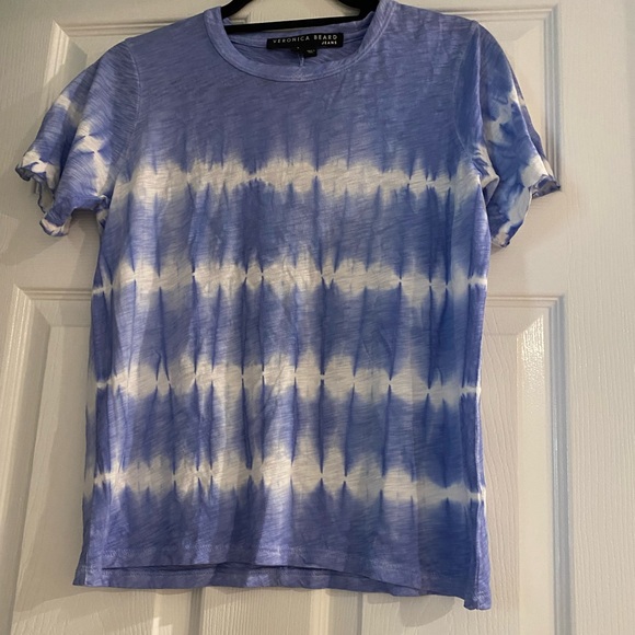 Veronica Beard Lara Crew Tee tie dye Sz S women blue/white